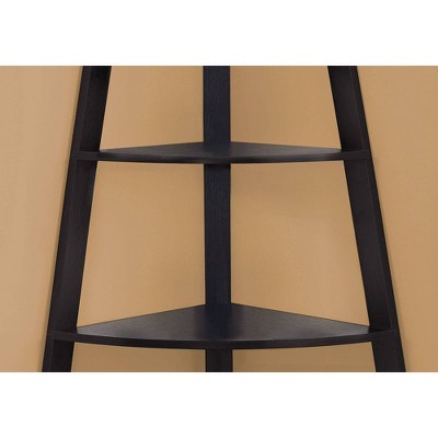 Cappuccino Dark Wood Corner Etagere Bookcase, 60"H