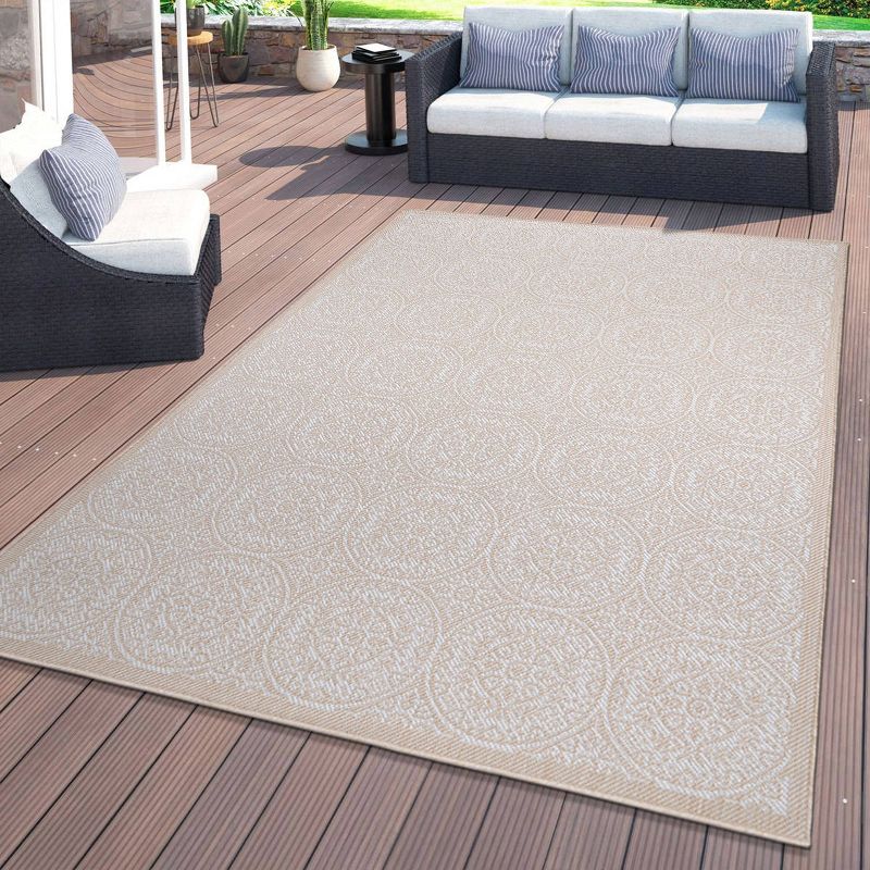 World Rug Gallery Transitional Floral Circles Textured Flat Weave Indoor/Outdoor Area Rug, 3 of 18