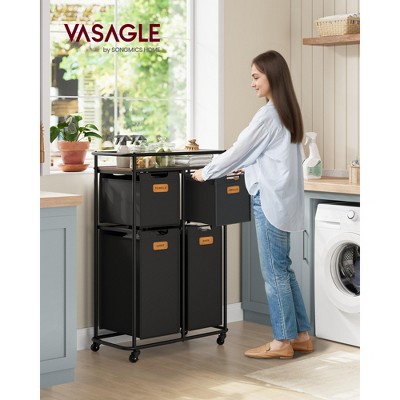 VASAGLE Black and Brown Rolling Laundry Sorter with Wheels
