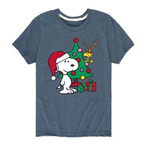 Boys' - Peanuts - Snoopy and Woodstock Christmas Skating Short Sleeve Graphic T-Shirt - 1 of 4