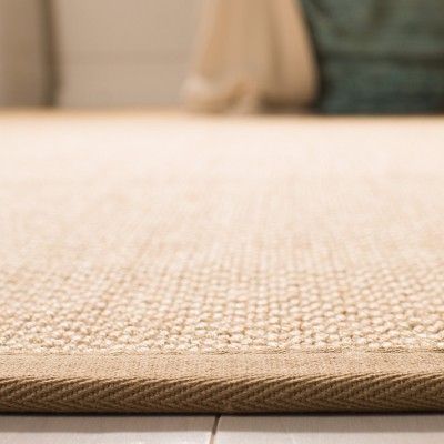 Natural Fiber Maize Linen Square Area Rug with Cotton Border