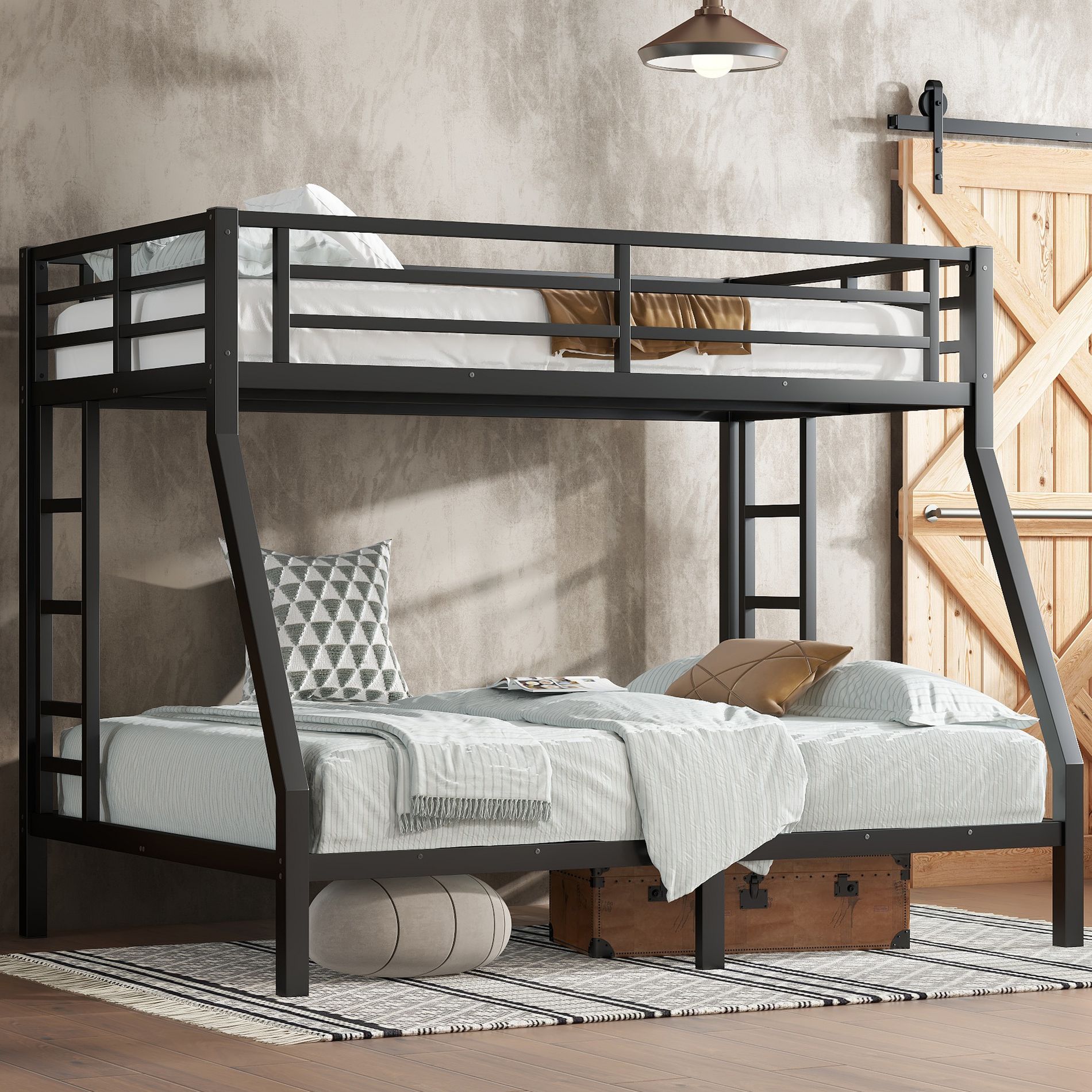 Bellemave Twin over Full Bunk Bed with Ladder and Safety Guardrail,Metal Bunk Bed Frame for Teens and Adults,No Box Spring Needed,Black