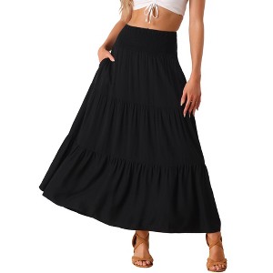 INSPIRE CHIC Women's Summer Casual Elastic High Waist Boho Maxi Skirt - 1 of 4