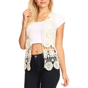 Anna-Kaci Women's Floral Crochet Open Front Vest for Daily Wear - 1 of 4