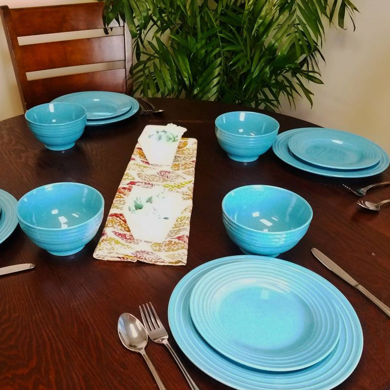 Gibson Home 12pc Stoneware Plaza Cafe Dinnerware Set Turquoise, 4 of 5