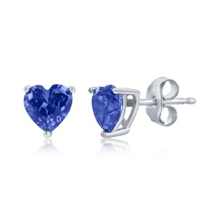 Bella Silver Sterling Silver 6MM Sapphire "September" Heart Perciosa Crystal Earrings - Blue - 1 of 2