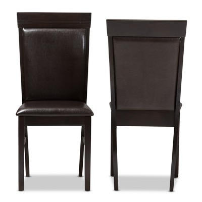 Set of 2 Thea Dark Brown Faux Leather Parsons Side Chairs