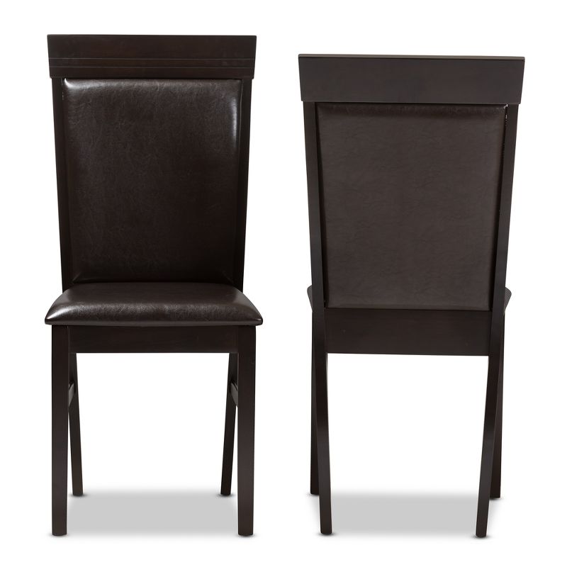 Set of 2 Thea Modern And Contemporary Faux Leather Upholstered Dining Chairs Dark Brown - Baxton Studio: Armless, Wood Frame, 250lbs Capacity, 3 of 9