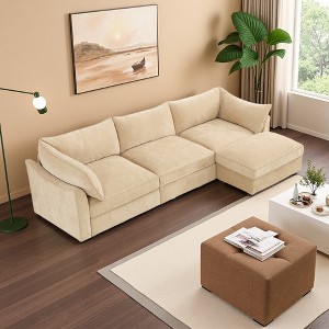 112.6" Chenille L-Shaped Modular Sectional Sofa with Storage Ottomans & Drawers Under Each Seat - 1 of 4