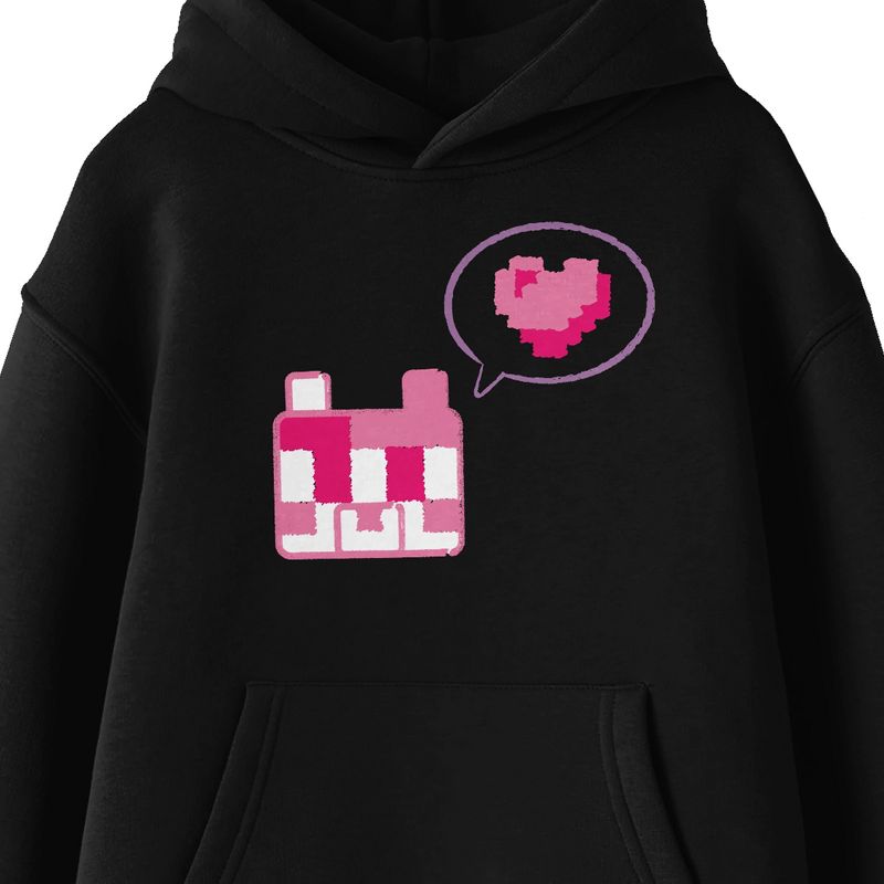 Minecraft Block Kitten with Block Heart Youth Black Graphic Hoodie, 2 of 4