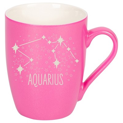 100 North Zodiac 10 Ounce Pink Metallic Finish, Comfortably Fits Your Hands, New Bone China Coffee Tea Cup Mug, Aquarius
