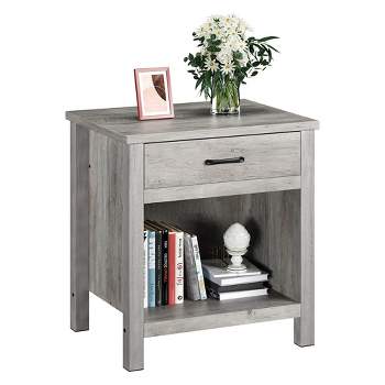Trinity Nightstands, Modern Bedside End Tables, Night Stands with Drawer and Storage Shelf for Living Room Bedroom, Gray