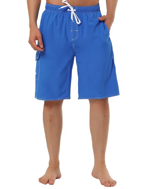 TATT 21 Men's Summer Solid Color Drawstring Elastic Waist Beach Board Shorts Royal Blue 28