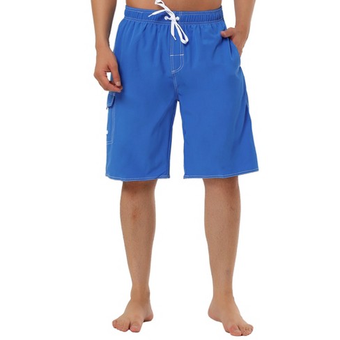 TATT 21 Men s Summer Solid Color Drawstring Elastic Waist Beach Board Shorts Royal Blue 28