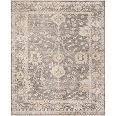 Oushak Dark Grey and Beige Hand-Knotted Wool Area Rug 8' x 10'