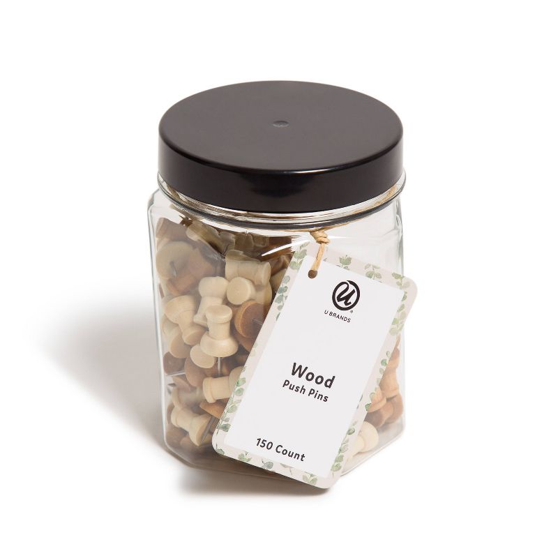 U Brands 150ct Wooden Push Pins with Jar, 1 of 9