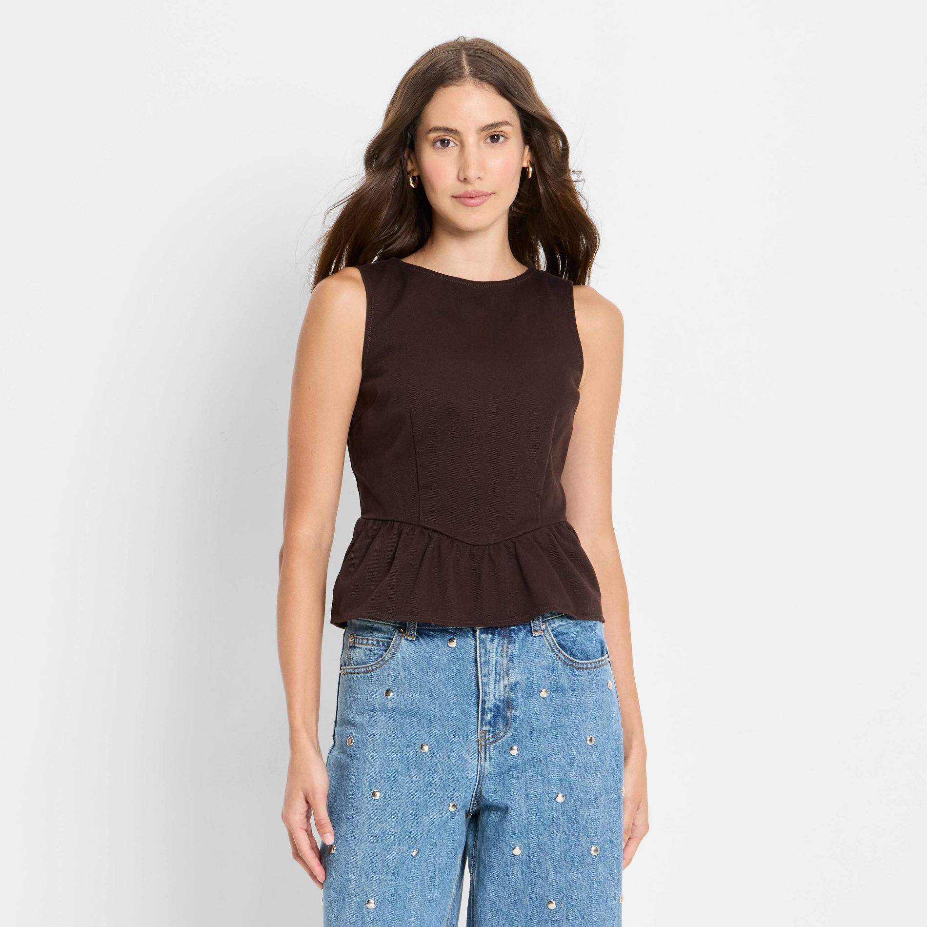 Women's Denim Peplum Tank Top - Future Collective Dark Brown