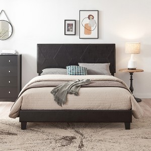 Queen Size Upholstered Platform Bed with Wood Slat Support - 1 of 4