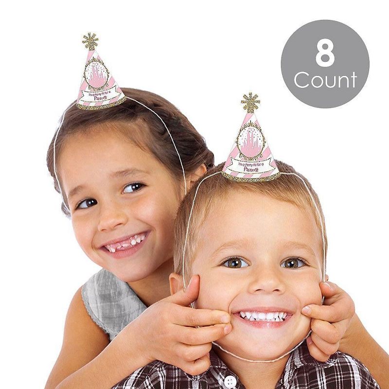 Big Dot of Happiness Little Princess Crown - Mini Cone Pink and Gold Princess Baby Shower or Birthday Party Hats - Small Little Party Hats - Set of 8, 2 of 9