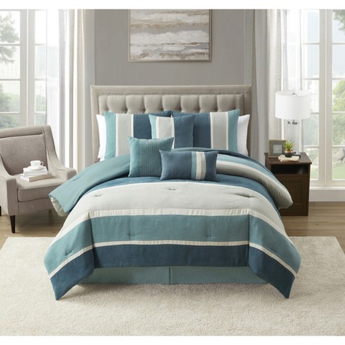 8pc King Ellison Embroidered Colorblock Comforter Bedding Set - Dark Teal :  Target