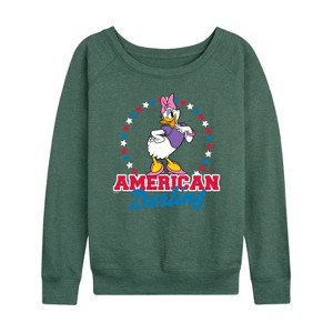 Women's - Disney - American Darling Daisy Lightweight French Terry Wide Neck Long Sleeve Shirt - 1 of 4