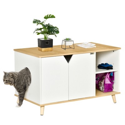 Cat Litter Box Enclosure Furniture With Litter Catcher