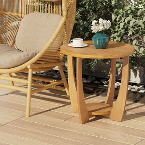 JIONJOY Farmhouse End Table with Lower Shelf   - Rustic Round Side Table for Living Room - 1 of 4