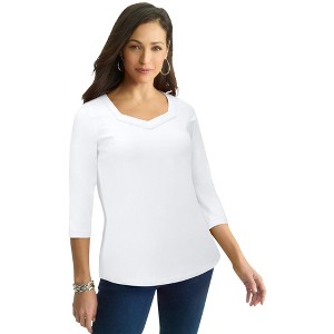 Jessica London Women's Plus Size Dot Trim Sweetheart Neck Tee - 1 of 4