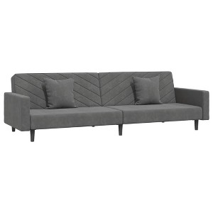 vidaXL Modern Dark Gray Velvet 2-Seater Sofa Bed/Sleeper Couch - Convertible Twin Guest Bed with Pillows for Living Room, Office, Small Space - 1 of 4