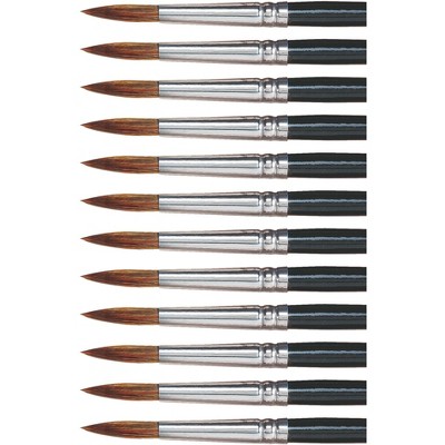 Dynasty 5800 Round Camel Hair Short Enameled Wood Handle Watercolor Paint Brush, Size 12, 1-3/16 in Hair, Black, pk of 12