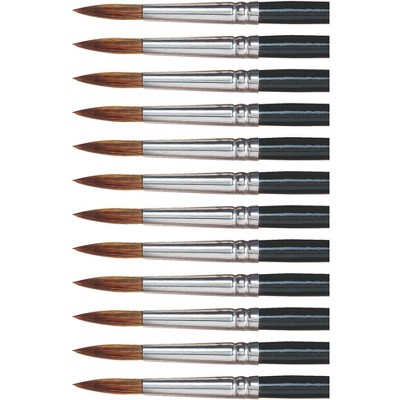 Dynasty 5800 Round Camel Hair Short Enameled Wood Handle Watercolor Paint Brush, Size 12, 1-3/16 in Hair, Black, pk of 12