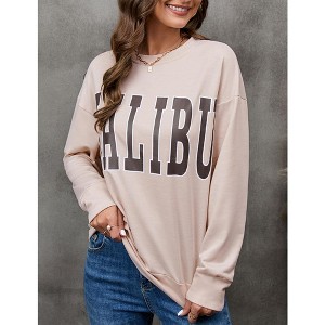 Sweatshirt For Women Lightweight Spring Holiday MALIBU Letter Graphic Crewneck Long Sleeve Pullover Sweatshirt - 1 of 4