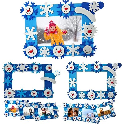 4E's Novelty Foam Snowflake Picture Frame Craft (12 Pack) - Fun Christmas DIY Picture Frames Craft Kit, Individually Wrapped Christmas Crafts for Kids