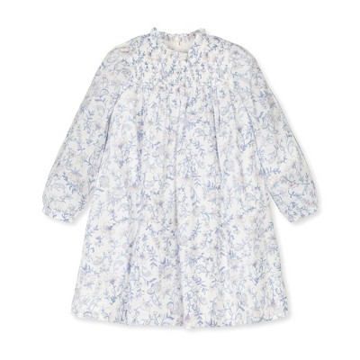 Girls' Organic Long Sleeve Ruffle Neck Smocked Yoke Dress , Kids