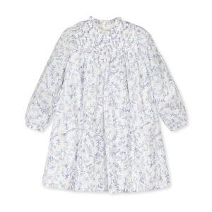 Girls' Organic Long Sleeve Ruffle Neck Smocked Yoke Dress , Kids - 1 of 3