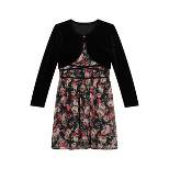 Beautees Girls' Floral Dress with Stretch Velvet Shrug