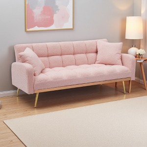 69" Convertible Teddy Fabric Sofa Bed with Solid Wood Frame - 1 of 4