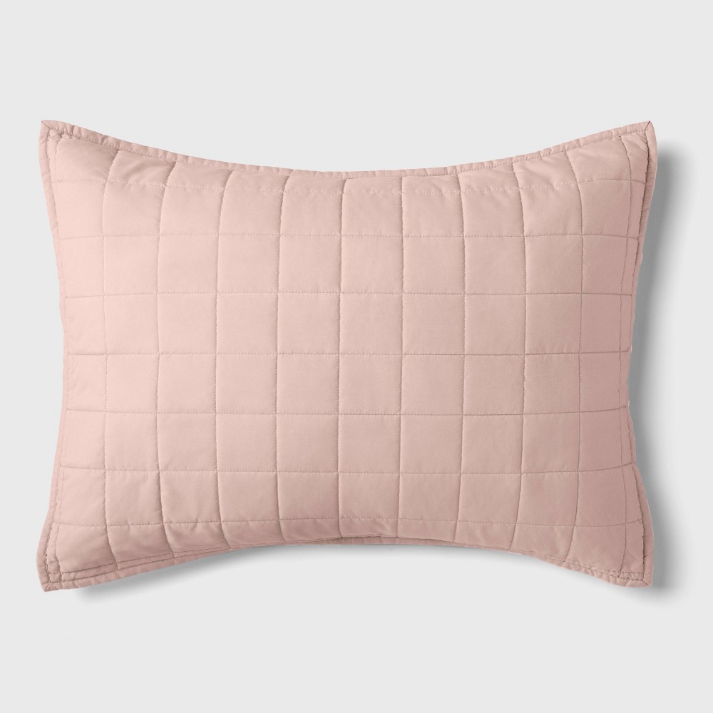 Photos - Pillowcase Box Stitch Microfiber Kids' Sham Pink - Pillowfort™