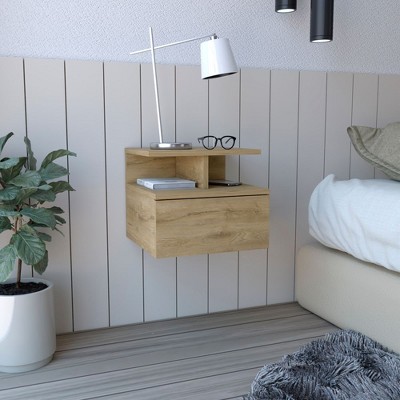 NicBex Wall-Mounted Nightstand with Sliding Drawer and Open Storage Bedside Table End Table for Bedroom, Living Room, Office