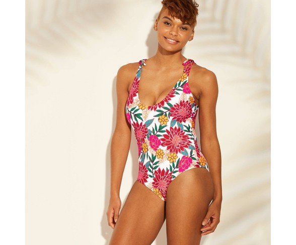 Buy Women s Tie Shoulder One Piece Swimsuit Sunn Lab Swim Pink Floral L Online at desertcartZimbabwe
