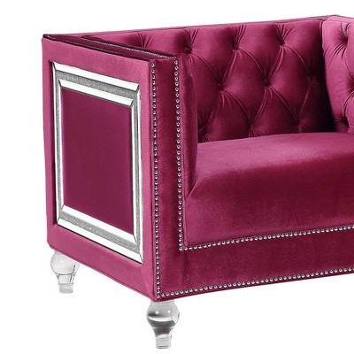 Heibero Red Velvet and Wood Accent Chair