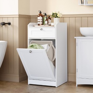 VASAGLE Bathroom Laundry Cabinet with Basket, with 1 Drawer and 1 Hidden Laundry Hamper,Tilt-Out Laundry Basket with Handles, Cloud White - 1 of 4