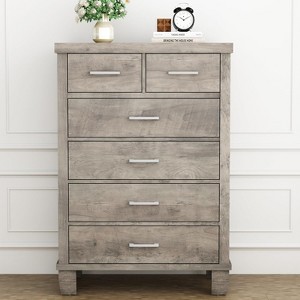 Dresser for Bedroom with 6 Drawers, 45" Tall Grey Chests of Drawers with Storage, Large Drawer Dresser for Closet, Wooden Storage Cabinet for Entryway - 1 of 4