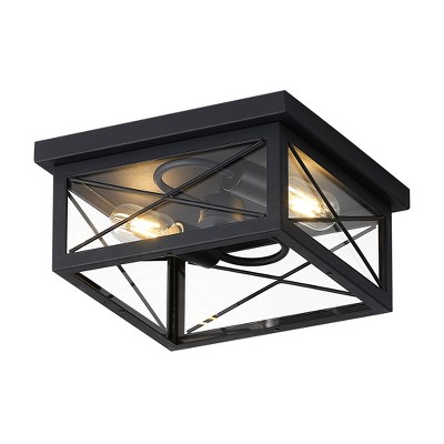 Modern Farmhouse Flush Mount Ceiling Light, Black Square Fixture with Clear Glass for Entryway