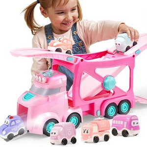 Joyfy Extra Large Toy Cars for Toddlers, 17” Trucks Toys for Boys 2 3 4 Year Old with Siren & Lights and 6 Cars, Birthday Gifts for Boys Kids - 1 of 4