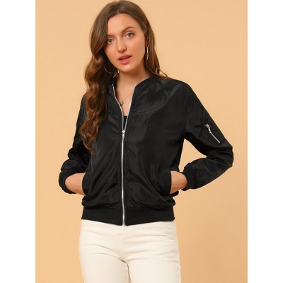 Женские куртки Allegra K Women's Bomber Jacket Casual Lightweight Zip-Up with Pockets Small Black — фото 3