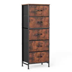 Lyngins 5-Drawer Tall Dresser for Bedroom, Spacious Chest of Drawers, Storage Cabinet with Fabric Bins & Wooden Top for Closet/Entryway/Nursery - 1 of 4