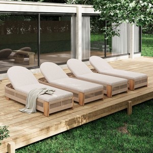 Christopher Knight Home Lariya Outdoor Adjustable Acacia Wood and Rope Chaise Lounge with Water-Resistant Cushions (Set of 4) - 1 of 4