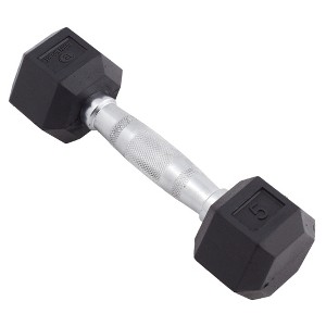 Body Sport Rubber Encased Hex Dumbbell Weight, Strength Training Equipment for Home Gym, Black - 1 of 4