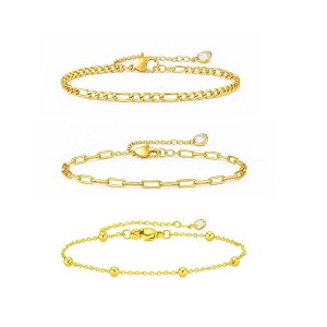 Adriana 3-Piece Stackable Bracelet Trio Set, Beaded, Figaro, Paperclip Link - 1 of 4